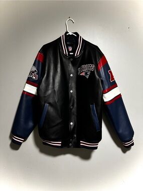 NFL Patriots Black, Navy & Red Varsity Jacket